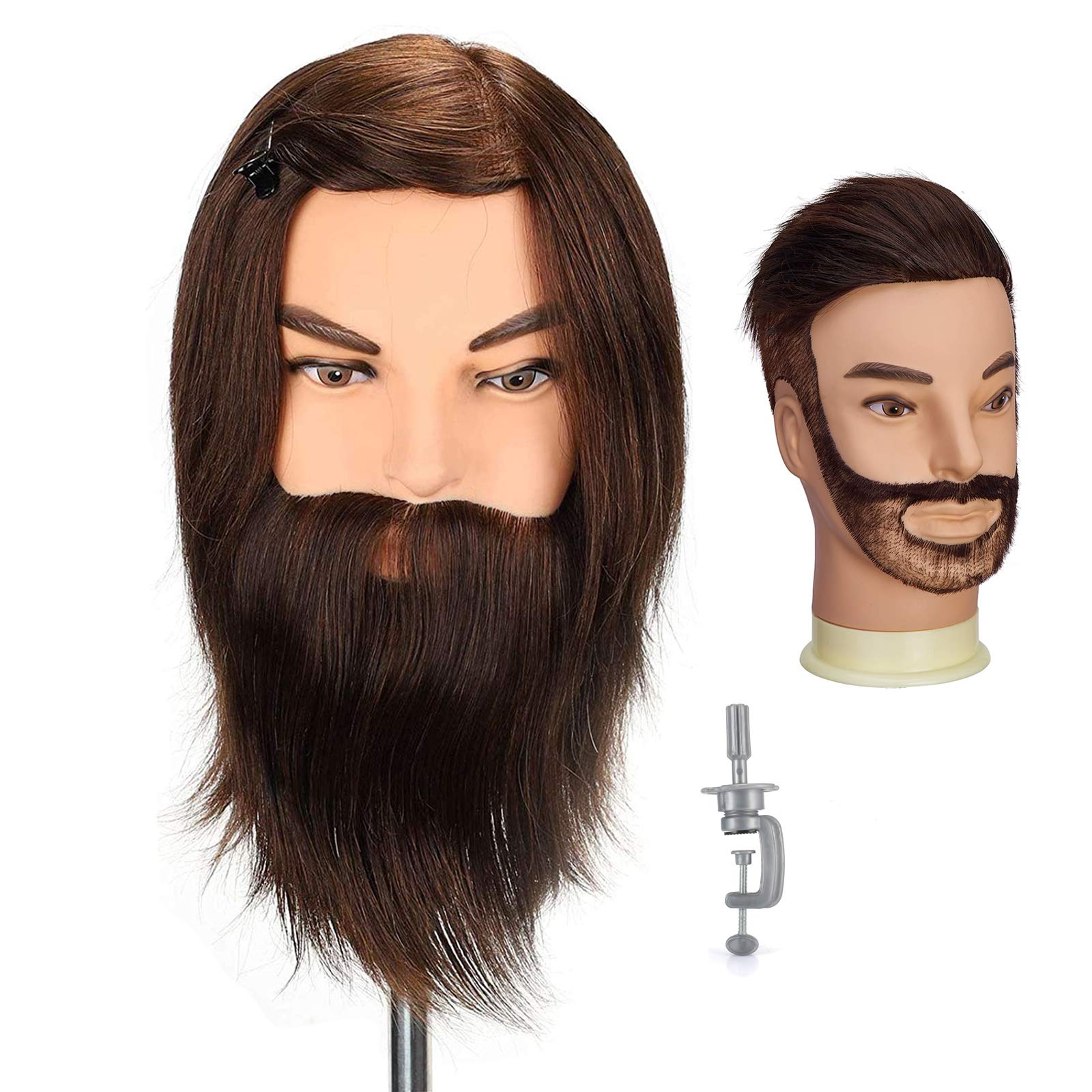 Man Mannequin Head, Neverland Beauty 100% Real Human Hair With Beard Cosmetology Hairdressing Training Manikin Doll (12 inch)