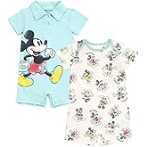 Disney Baby 2 Pack Henley Rompers Newborn to Infant Sizes (Newborn - 24 Months)