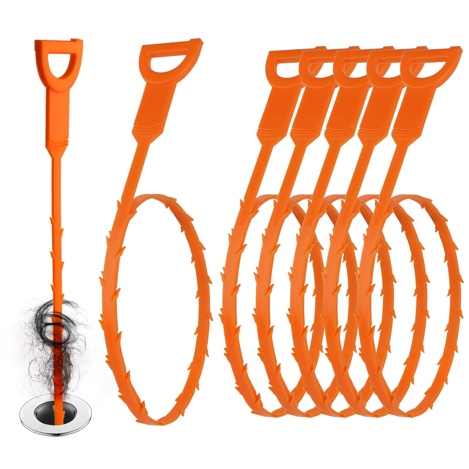 6 Pack Drain Snake Hair Remover Tool - Reusable Plumbing Unblocker for Kitchen, Bathroom, Shower, Toilet and Sink