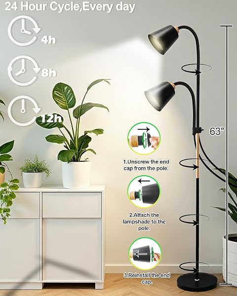ARIKASHIN STANDING PLANT GROW LIGHT, LED GROWING LIGHT FULL SPECTRUM FOR INDOOR PLANTS,4/8/12H TIMER, 10-LEVEL BRIGHTNESS,FLOW GROW LIGHT FOR TALL LARGE INDOOR PLANTS