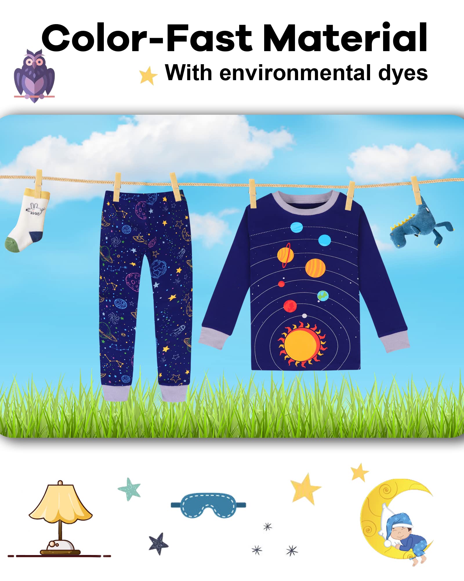 Boys Pajamas 4 Pieces Long Set 100% Cotton Sleepwear Size 18 Months-12 Years