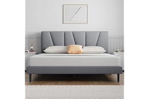 Molblly Queen Bed Frame Upholstered Platform with Headboard and Strong Wooden Slats, Strong Weight Capacity, Non-Slip and Noise-Free,No Box Spring Needed, Easy Assembly,Light Gray