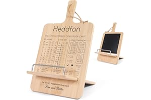 Adjustable Cookbook Stand with Conversion Chart & Built in Blackboard – Bamboo Recipe Book Holder for Kitchen Counter, Great 