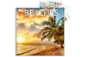 ARTICO Beaches Calendar 2024 and Sticker Pack, Large 12 x 24 inch, Beaches Wall Calendar with Sticker Set, Beautiful Beaches