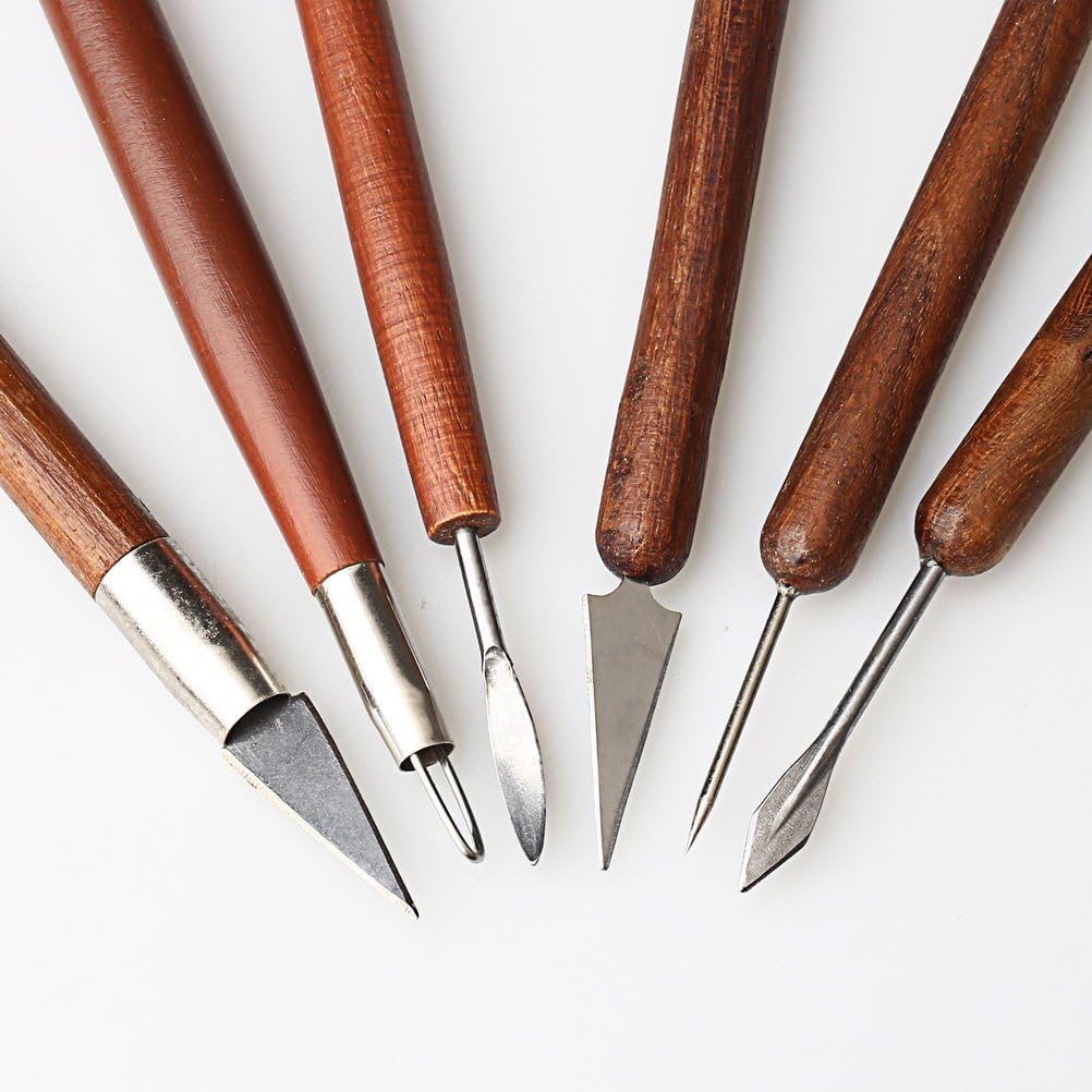 Fashion Road 6Pcs Clay Sculpting Tools Pottery Tools, Wooden Handle Double-Sided Set for Pottery Sculpture