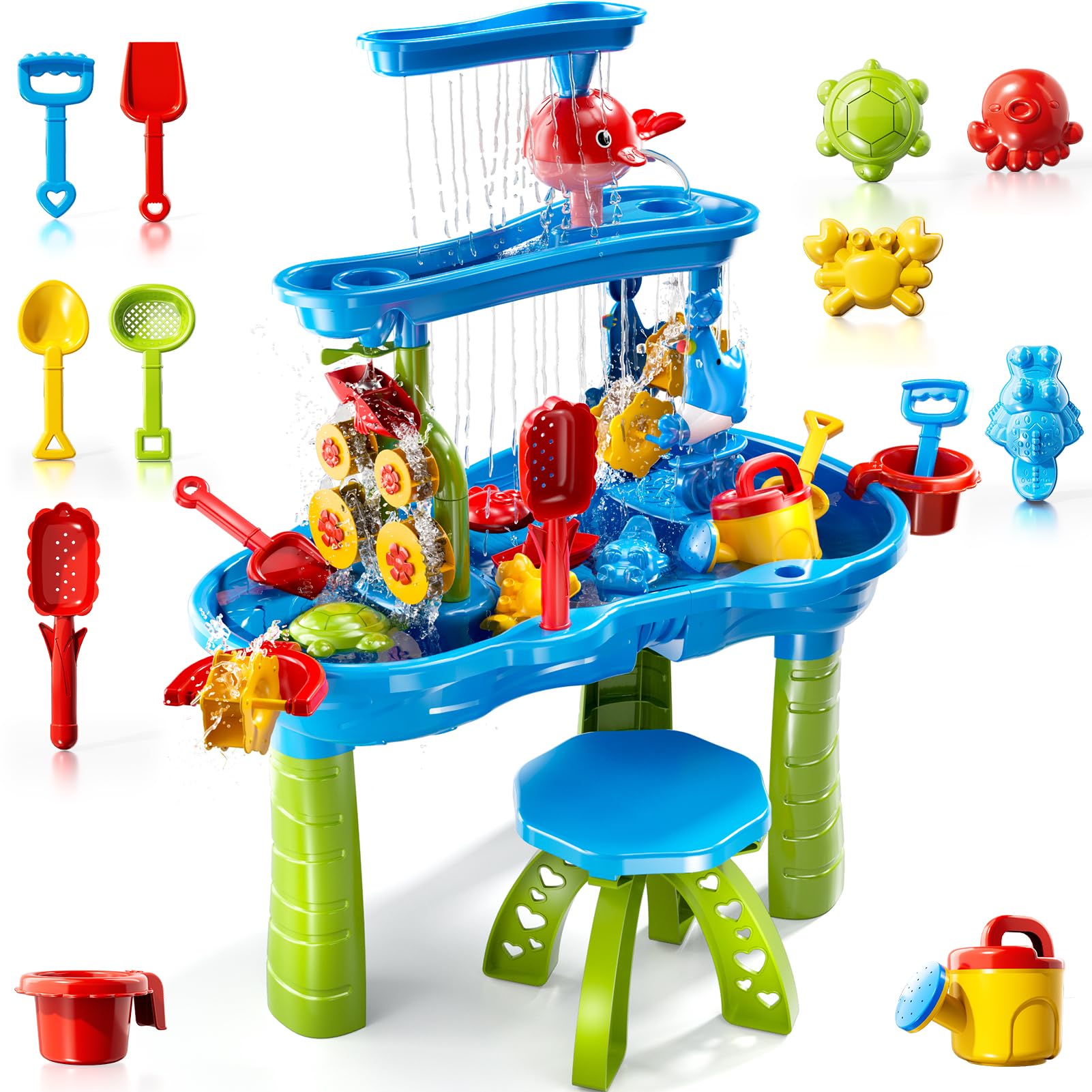Photo 1 of ***(PARTS ONLY - SELLING AS IS -MISSING PARTS)*** 
3-Tier Kids Water Table for Toddlers Kids Ages 3-5 4-8, Summer Outdoor Water Table Beach Kids Toys, Toddler Sensory Activity Sand Box Play Set with Rain Showers Splash Pond for Boys Girls