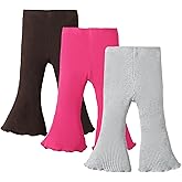 SOBOWO Baby Girl Flare Pants 3 Pack Toddler Solid Ribbed Ruffle Bell Bottoms Pants Trousers Fall Outfits