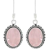 Natural/Synthetic/Simulated Gemstone Oval Shape Dangle Earrings for Women – 925 Silver Plated Handmade Earrings – Lightweight & Comfortable Statement Birthstone Jewelry – Gift for Wedding Anniversary