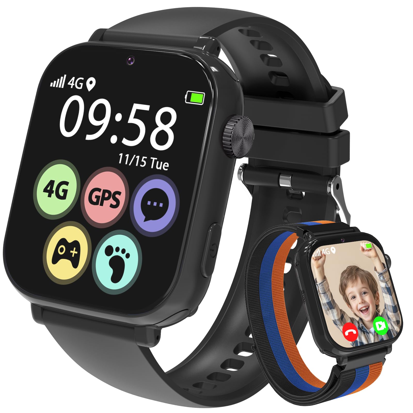 Photo 1 of AXYWINBO Kids Smart Watch for Boys Girls 4g GPS Call Text-Smart Watch for Kids Game Camera Pedometer Alarm Clock Calculator-Kid Watches for Boys Girls 4-12 Age Gifts Black