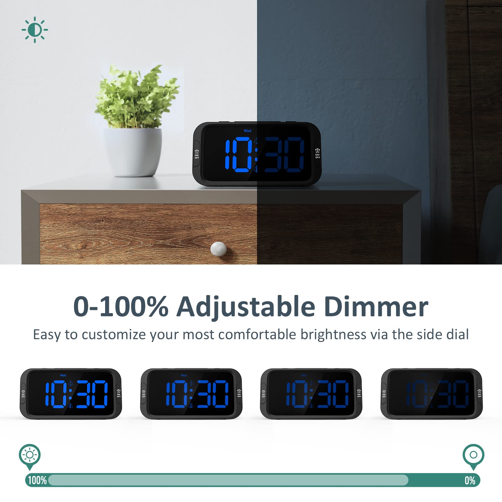 Odokee Digital Dual Alarm Clock For Bedroom, Easy To Set, 0100 Dimmer