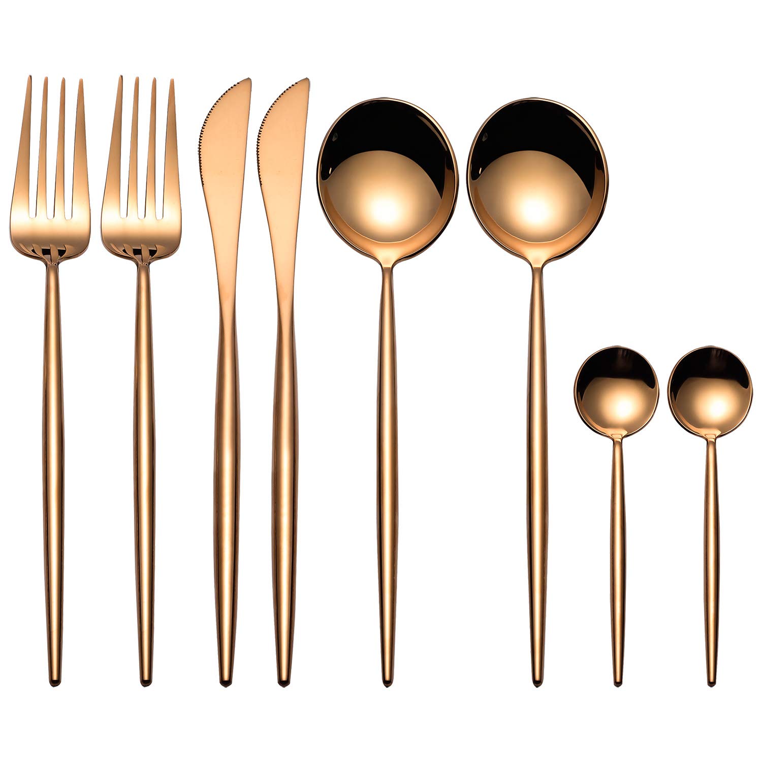 MORGIANA 8 Pieces Flatware Sets 18/10 Stainless Steel Cutlery Set Mirror-Finished, Silverware Set, Dinnerware Set Including Dinner Knife Spoon Fork Teaspoon, Service for 2 (Rose Gold)