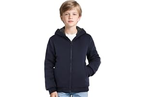 AlisOker Boys Fleece Lined Jacket Kids Winter Warm Sherpa Hoodie Jacket with Pockets Full Zip Winter Outdoor Coat