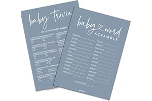 GardenCity Baby Shower Games Boy - Baby Trivia and Word Scramble Game, 50 Double-Sided Cards (Blue)
