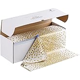 Goodluck 54 Inch X 300 Feet Plastic Table Cloths with Cutter Box, Gold Disposable Table Cover Roll, Plastic Tablecloth for Party, Wedding, Birthday, Anniversary, Event, White Gold Dot