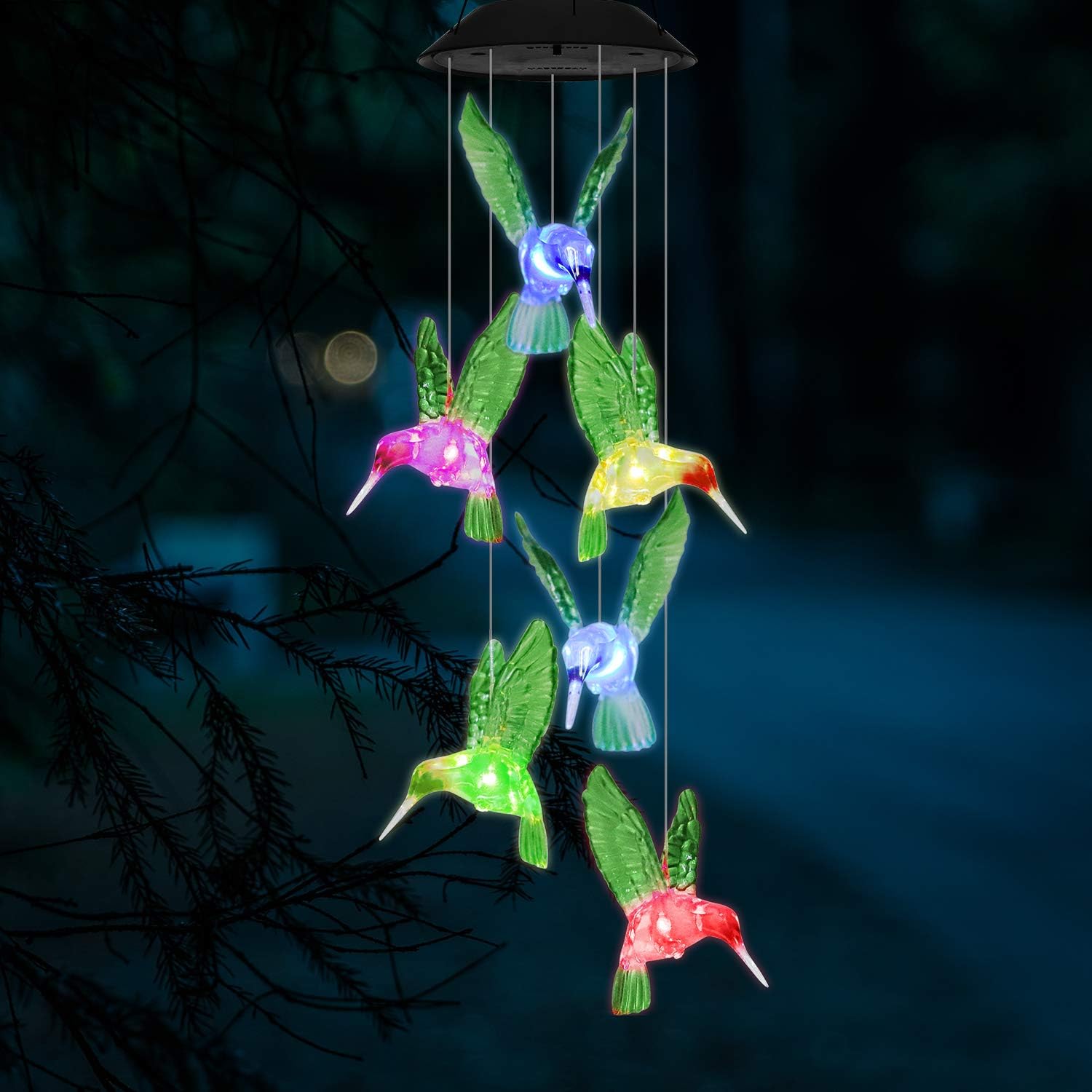 eQFeast Solar Hummingbird Wind Chimes, Gifts for Mom, Color-Changing LED Solar Mobile Wind Chime, Waterproof Six Hummingbird Wind Chimes for Home Party Night Garden Decoration, Valentines Gift : Garden & Outdoor