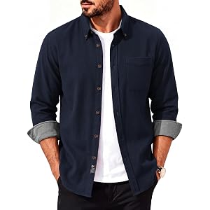 PJ PAUL JONES Mens Flannel Button Down Long Sleeve Shirts | 100% Brushed Cotton, Untucked Shirt, Soft, Warm, Wear-Resistant,