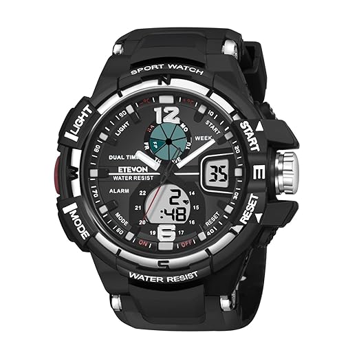 DAGE Herren “Galaxie” Doppelte Schnalle Analog Digitale Uhren Wecker LED Licht Zwei Zeitzonen Wasserdicht, Mode Outdoor Sport