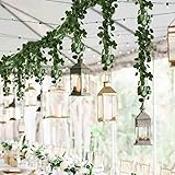 HO2NLE 12 Pack 84 Feet Artificial Fake Hanging Vines Plant Faux Silk Green Leaf Garlands Home Office Garden Outdoor Wall Gree