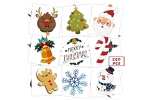 winthrop 240 Pcs Bulk Christmas Temporary Tattoos for Kids, Individually Wrapped Waterproof Safety Tattoos Stickers, Best Choice for Christmas Goody Bag Stuffers, 60 Different Designs Snowman Santa