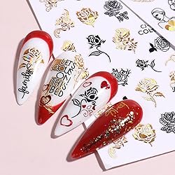 Gold Rose Flowers Leaf Love Heart Lips Letters Nail