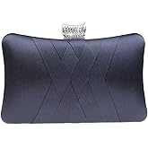 DA BODAN Fashion Womens Jane Satin Diamante Clutch Rhinestone Evening Bridal Prom Party Handbag Crossbody Purse Chain Bag