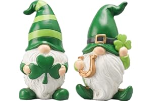 Newman House Studio St Patricks Day Decorations Gnome Décor - 2Pc Resin Gnome Figurines with Green Shamrock Horseshoe Modern Farmhouse Décor for Tabletop Home Décor