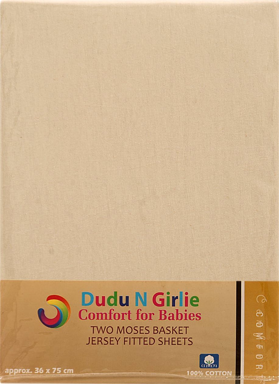 Dudu N Girlie Moses Basket Cotton Jersey Fitted Sheets, 28-36 cm/75 cm, 2-Piece, Cream, B01LZI8LJO