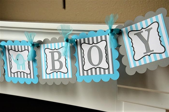 Amazon Com Turquoise And Gray Its A Boy Elephant Baby Shower Banner