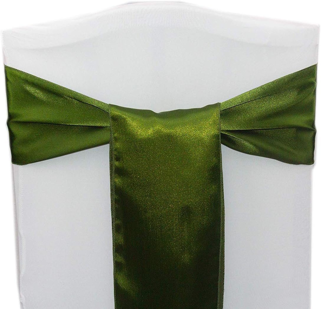 mds Pack of 50 Satin Chair Sashes Bow sash for Wedding and Events Supplies Party Decoration Chair Cover sash -Olive Green: Furniture & Decor