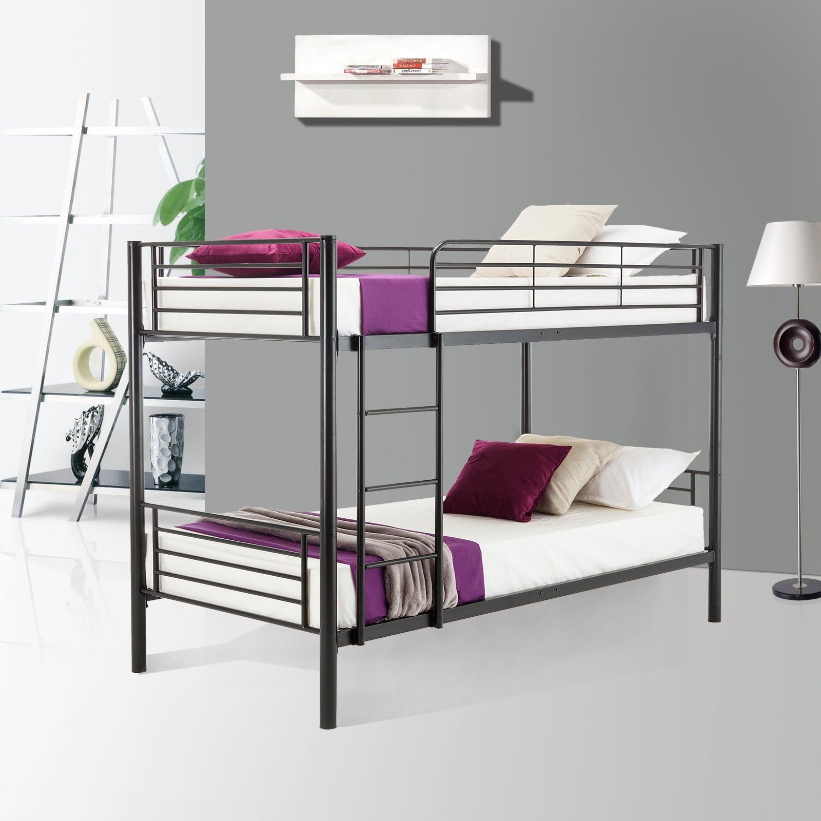 LAGRIMA Metal Bunk Bed Twin Over Twin - with Removable Ladder and Safety Guard Rail - for Teens/Children/Adults - Easy Assembly - Black