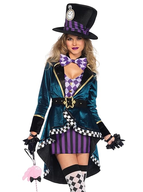 Leg Avenue Women's 4 Pc Delightful Mad Hatter Halloween Costume, Multicolor, 1X / 2X