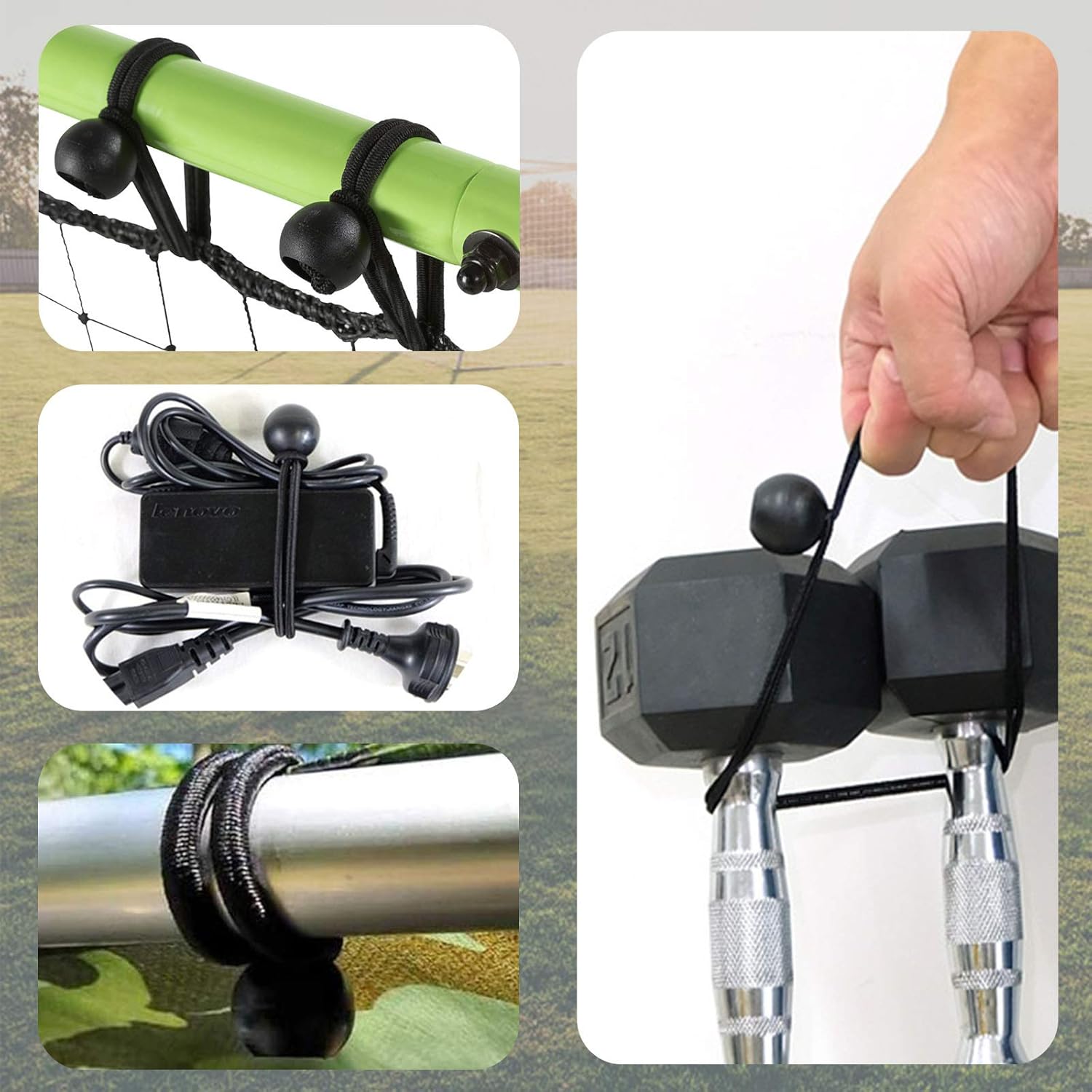 1/4'' Elastic Bungee Shock Cord, 26 Feet Adjustable Black Elastic Tie Down with 12 Bungee Shock Cord Hook and 6 Ball Bungee Cords for Roof Racks, Bikes, Kayaking, Camping (26 Feet) - - 