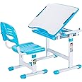 VIVO Height Adjustable Children's Desk and Chair Set, Kids' Multifunctional Interactive Workstation for School Writing Study Play, Tilting Desktop with Pullout Storage Drawer, Blue, DESK-V201B