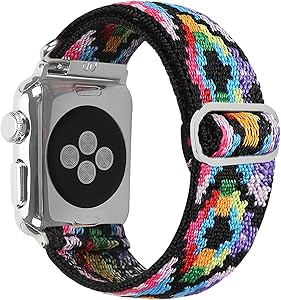 SUPSUN Compatible with Apple Watch Band, 38mm 40mm 42mm 44mm Adjustable Buckle Elastic Watch Band Breathable Soft Nylon Wristband Strap Replacement Compatible for Apple Watch Series 1/2/3/4/5/6/SE