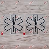 2X Black 4'' EMT Star of Life Decal Sticker Emergency Medical Car Vinyl