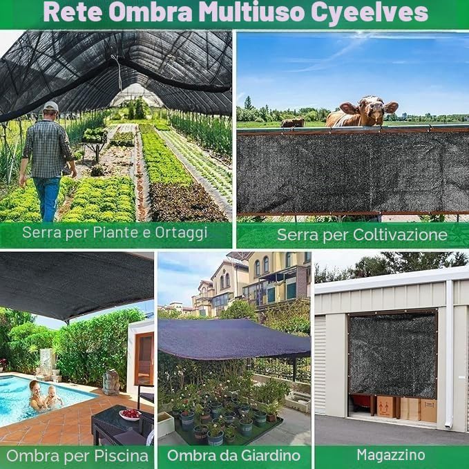 - Rete da ombreggiatura, 2 x 5 m, protezione solare con occhielli, 90% effetto ombreggiato, protezione solare da giardino, rete parasole nera