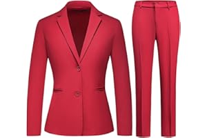 Lamgool Women's 2 Piece Business Suit Single Breasted Blazer Pant Set Slim Fit for Work Office Daily Wear