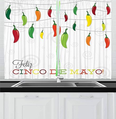 Family Decor Cinco De Mayo Kitchen Curtains Colorful Chili