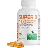 Bronson Super B100 Vitamin B Complex Sustained Release, 120 Tablets | B1, B2, B3, B6, Folic Acid, B12, Biotin &amp; Pantothenic Acid, Energy &amp; Nerve Support, Non-GMO, Gluten-Free &amp; Soy-Free