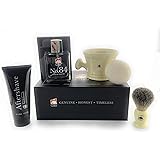 G.B.S Men's Shaving Set - No.84 Cologne, Ivory Handle Pure Badger Bristle Shaving Brush, Ivory Ceramic Shave Mug with Sandalw