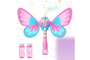 Kimiangel Bubble Wand Butterfly Bubbles, Light Up Bubble Wand for Girls Outdoor Toys, Automatic Bubble Wand for Kids Ages 4-8, 3 Year Old Girl Gifts, Bubble Toys with Music, 2 Bubble Solutions