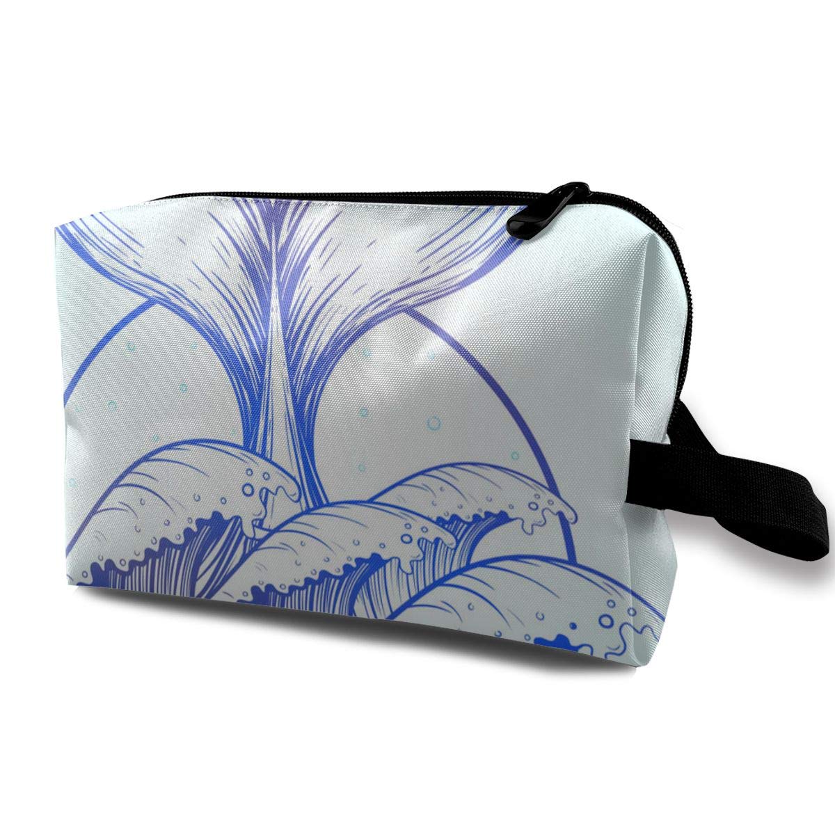 Cosmetic Bag For Women Whale Tail In Blue Sea Waves Boho Tattoo Ocean Organizer With Zipper