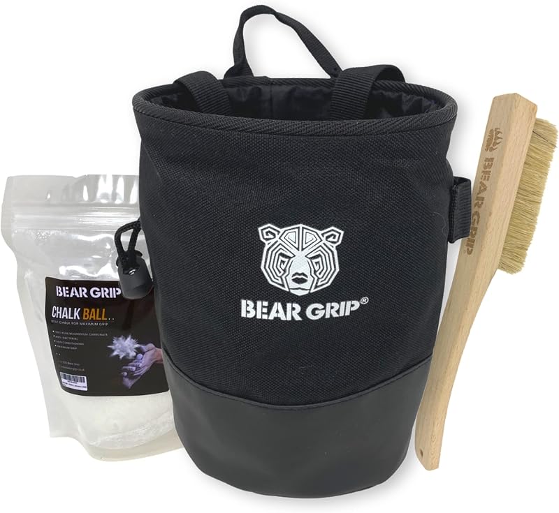 Bear Grip Premium Chalk Bag Bundle Pack for Rock Climbing Black