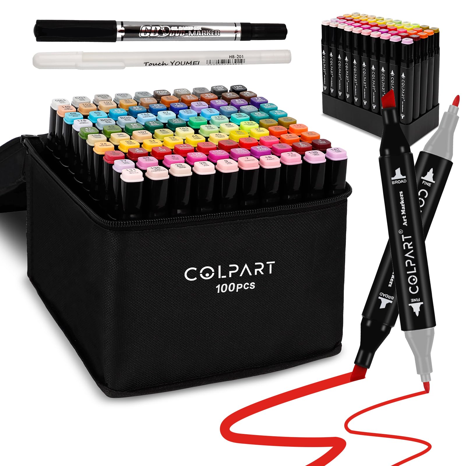 colpart 100 Colors Alcohol Markers Dual Tip Art