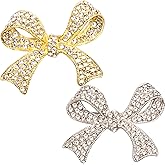 2Pcs Rhinestones Bow Brooch Pins Vintage Sparkly Large Crystal Bowknot Brooches Pins Silver & Gold Lapel Pins Dress Suit Hat Accessories for Women Valentine's Day Wedding Engagement Party Jewelry Gifts