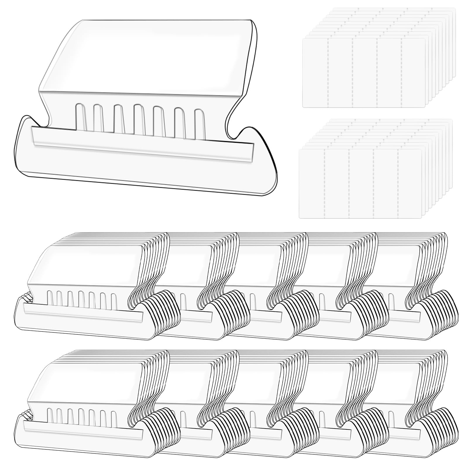 Tanstic 100 Sets Hanging File Folder Tabs and Inserts Kit, 2 Inch Clear Plastic Hanging File Tabs Hanging Folder Tabs for Hanging Files