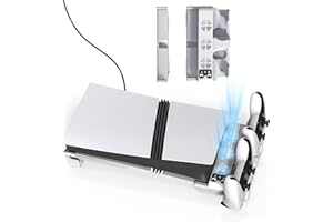 XinGeeek Horizontal Cooling Stand for PS5 Pro/for PS5 Slim Disc & Digital,Charger for PlayStation 5 Controllers with 3-Level Cooling Fan,5 Pro Cooling Stand Horizontal