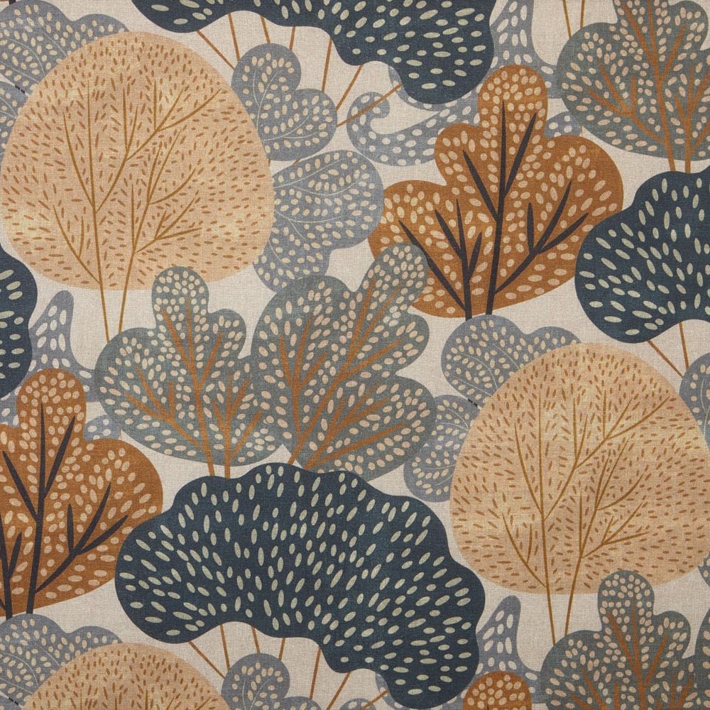 Kt KILOtela - Digital Printed Canvas Fabric, Half Panama Cotton, Decoration, Upholstery, Cushions, Curtains, Bedspreads, Tablecloths, 100 cm Length x 280 cm Width, Foresta Heaven, Leaves, Brown, Blue