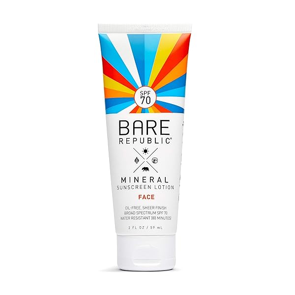 BARE REPUBLIC MINERAL SUNSCREEN SPF 70 SUNBLOCK FACE LOTION, ENRICHED WITH ANTIOXIDANT-RICH HYDRATORS, 2 FL OZ