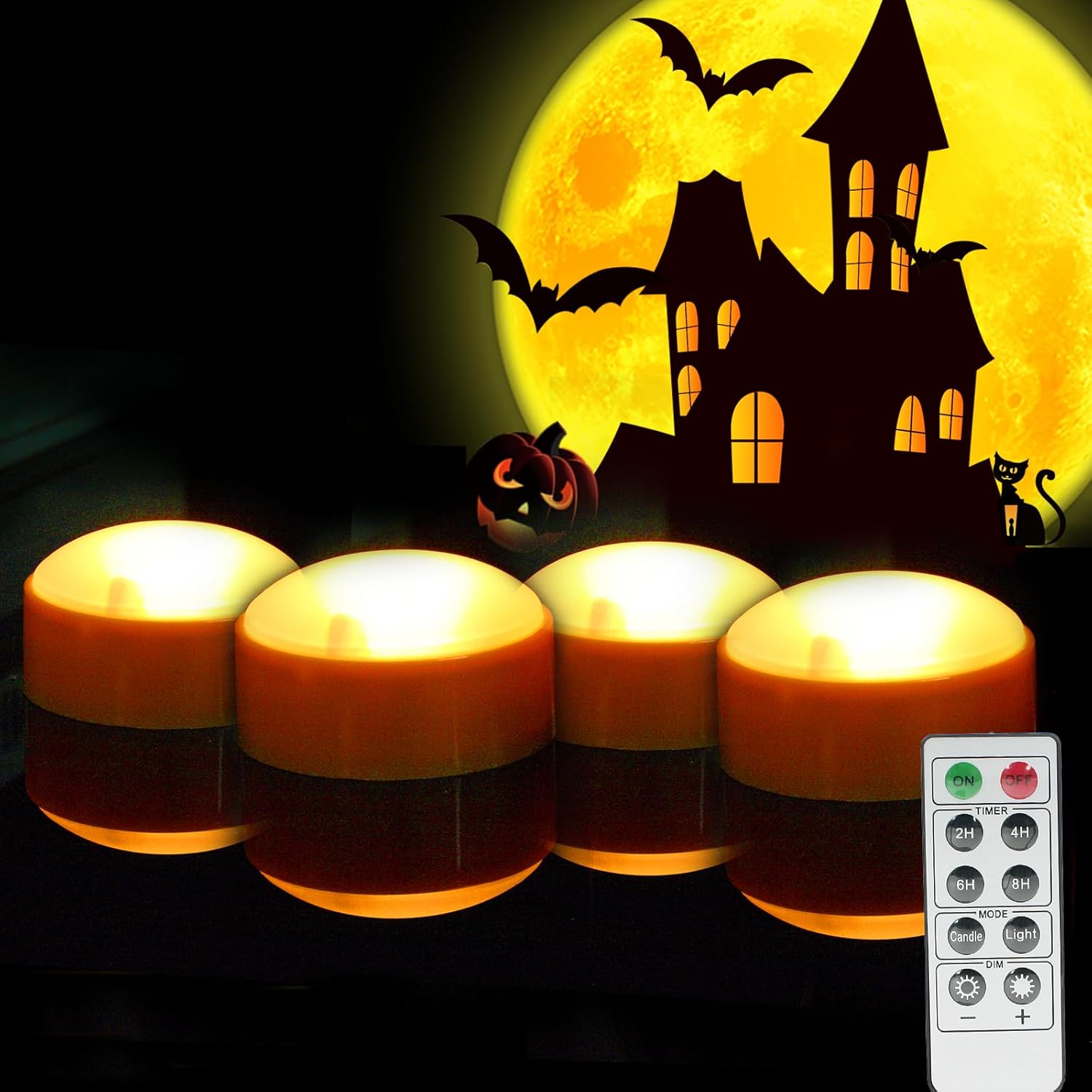 Lighting - QIDEA LED Pumpkin Lights with Remote and Timer, Battery Operated Bright Flickering Flameless Candles for Pumpkin Decor, Jack-O-Lantern Halloween Party Decorations,Orange Color, 4 Pack